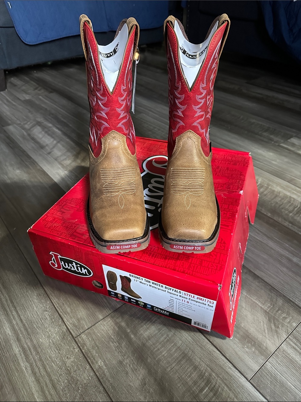 Justin Boots Two-Tone Tan & Red Work Cowboy Boots